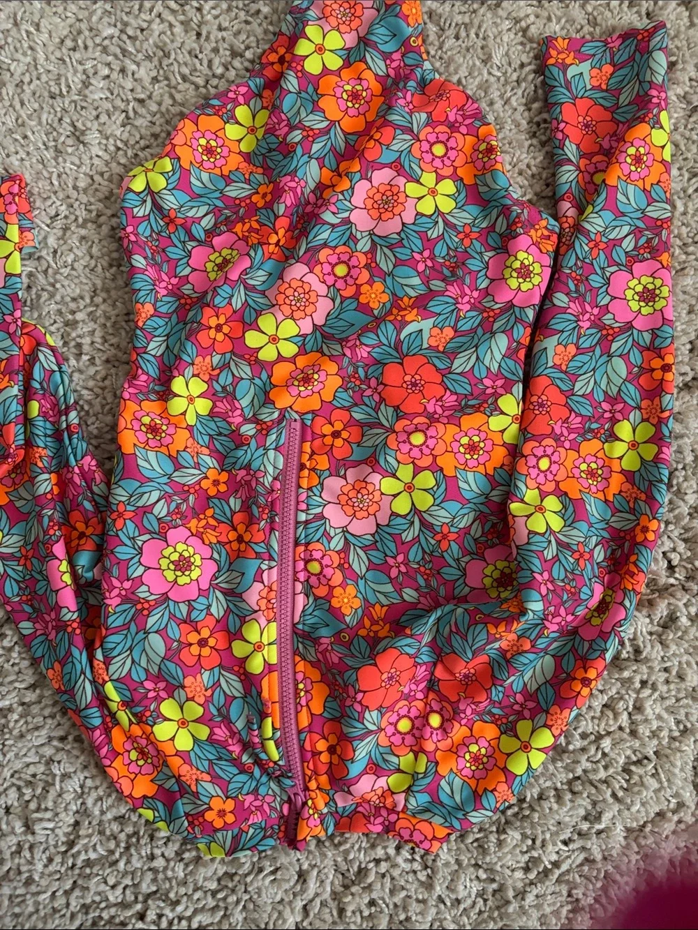 Girls' Floral Long-Sleeve Rash Guard Swimsuit - Pink Multi